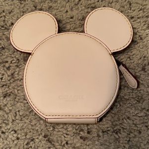 COACH Mickey Mouse Ears Coin Purse Case Chalk White Disney x Coach Leather